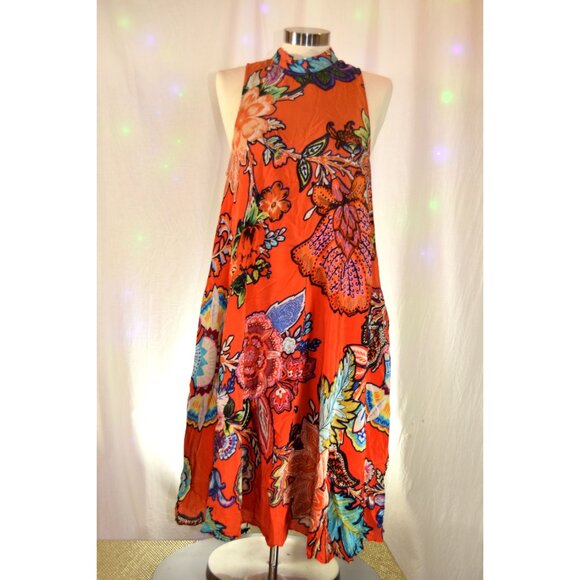 Anthropologie Maeve Orange Floral Trapeze Dress size Small - Picture 1 of 5